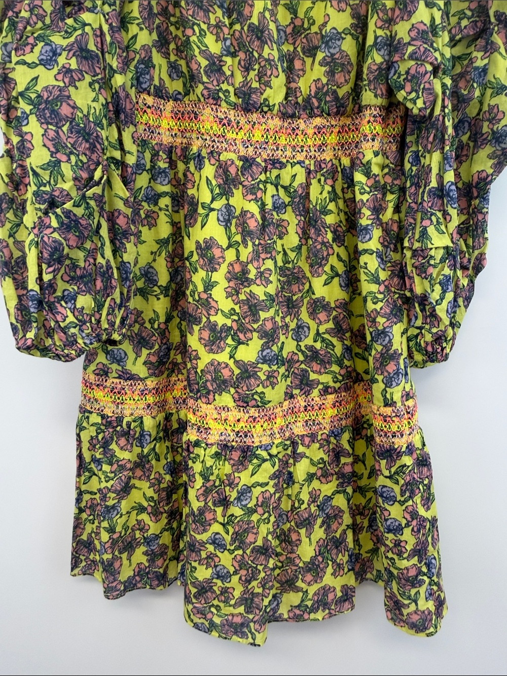 Alice + Olivia Dorothy Neon Floral Off Shoulder Mini Dress Lime Green 0 - Picture 5 of 8
